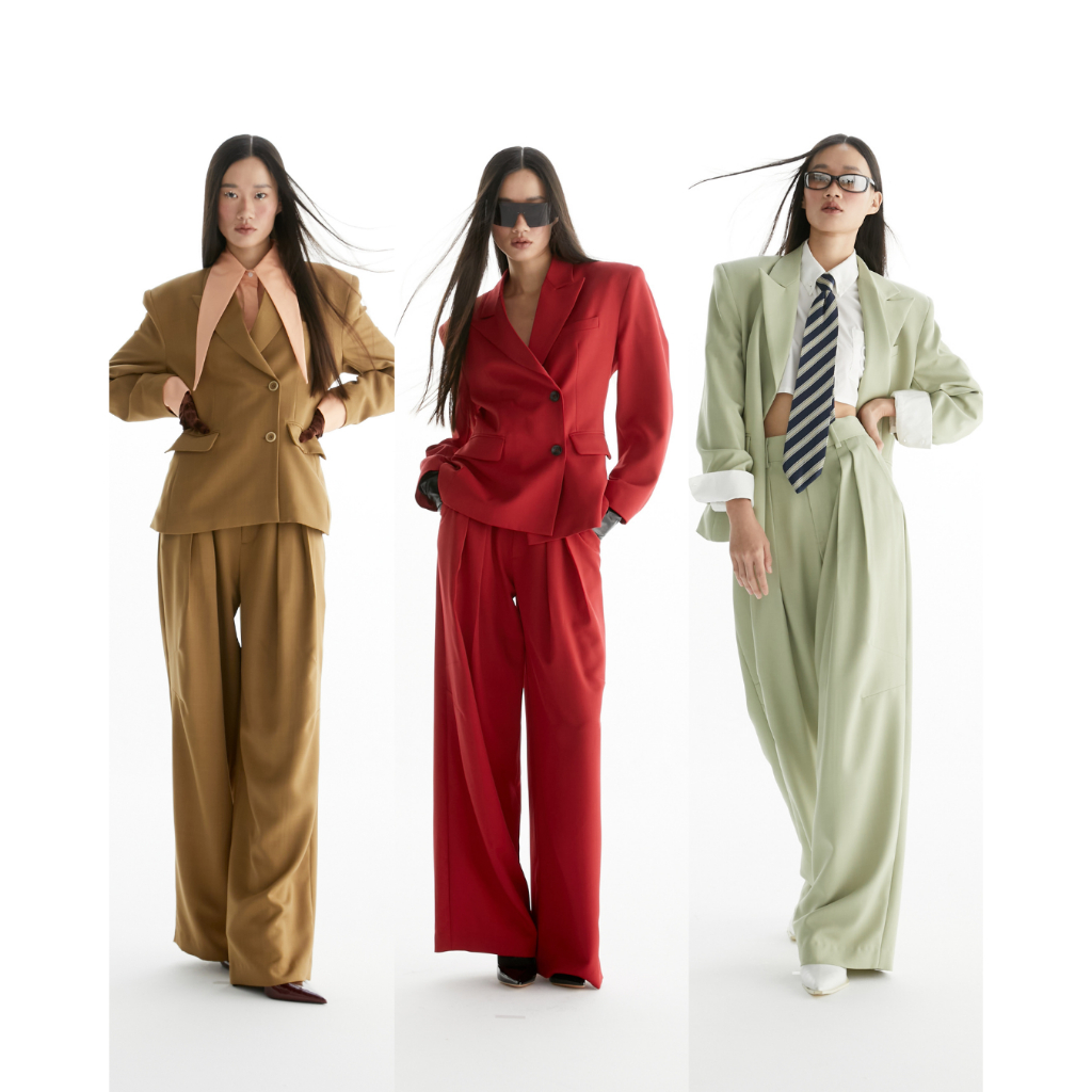 The SRT X14 (TPN247) High Waisted Pants กางเกงเอวสูง จับจีบด้านหน้า ดีเทลเย็บตีเกร็ดที่หัวเข่า
