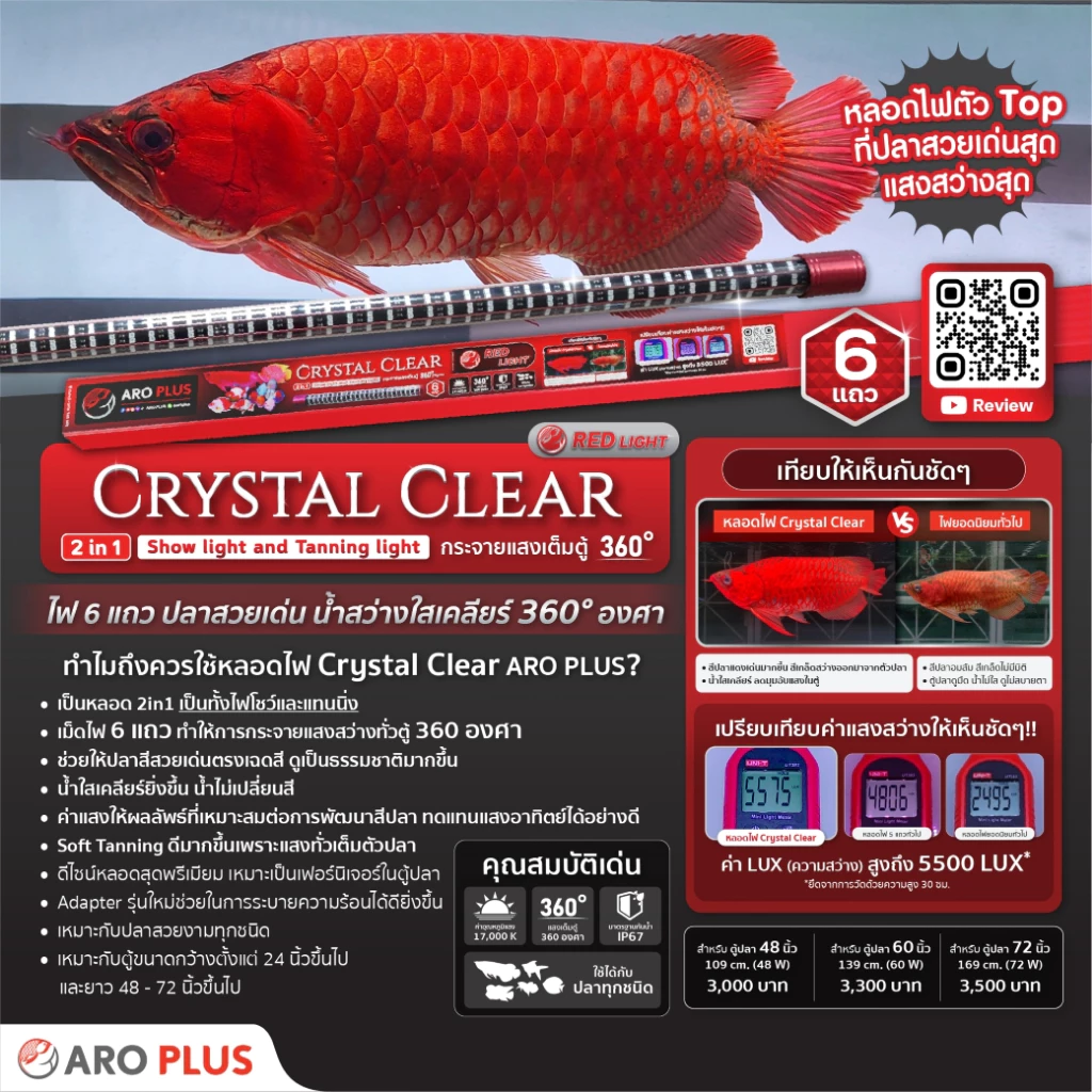 หลอดไฟ LED Crystal Clear 2in1 แบบ 6 แถว สีแดง