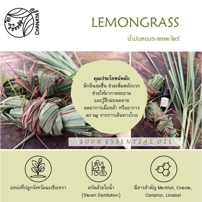 น้ำมันหอมระเหยตะไคร้ ชานาญา CHANAYA Lemongrass 100% Essential Oil