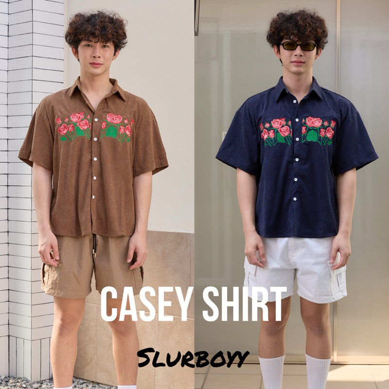 (ส่งด่วน กทม 4 ชม.) SLURBOYY Casey Shirt เสื้อเชิ้ตผ้าลูกฟูก ปักดอกกุหลาบ (SB0828)