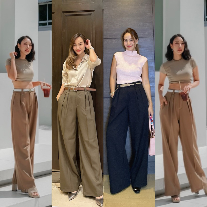 กางเกงขากระบอกใหญ่ รุ่นท๊อป หูจีบหน้า ผ้าออดี้ เกรดA ซิปหน้า มีตะขอ กางเกงขายาว ps งานตัดเย็บเอง