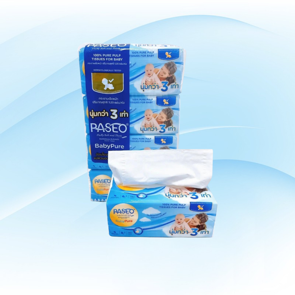 [แพค] Paseo Baby กระดาษทิชชู่เช็ดหน้า พาซิโอ เบบี้ ห่อ130แผ่น หนา3ชั้น แพค 4 ห่อ นุ่มมาก - 1