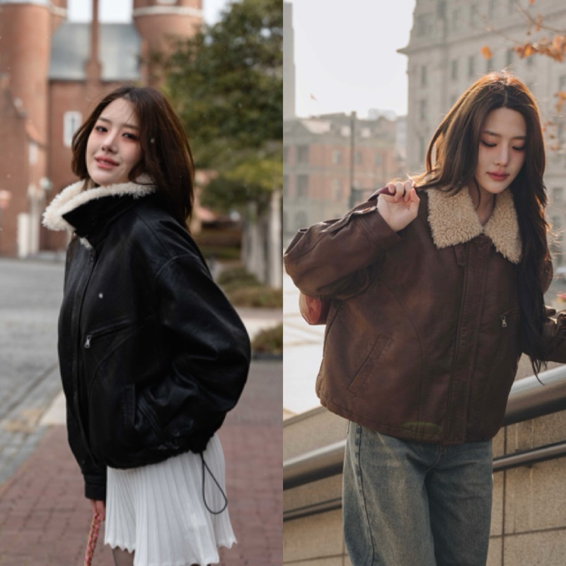 FLASHMARBLE - LEONIE JACKET หนังวีแกนพรีเมี่ยม นุ่ม กลิ่นไม่ฉุน ใส่ได้ถึง 0 องศา ติดลบต้นๆ รบกวนดูขนาดสินค้าใต้โพส
