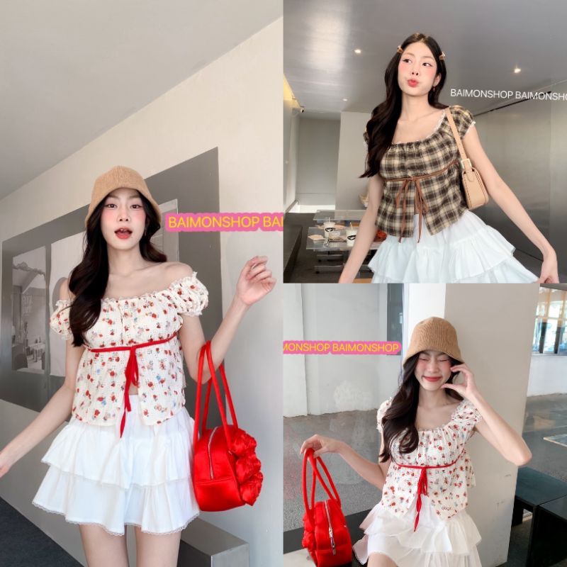 MahahengCloset เสื้อแขนตุ๊กตา ผ่าหน้า หลังสม็อค ดีเทลแต่งลูกไม้สอดริบบิ้น ใส่แล้วดูแพงแบบลูกคุณหนู หวานละมุนทุกองศา