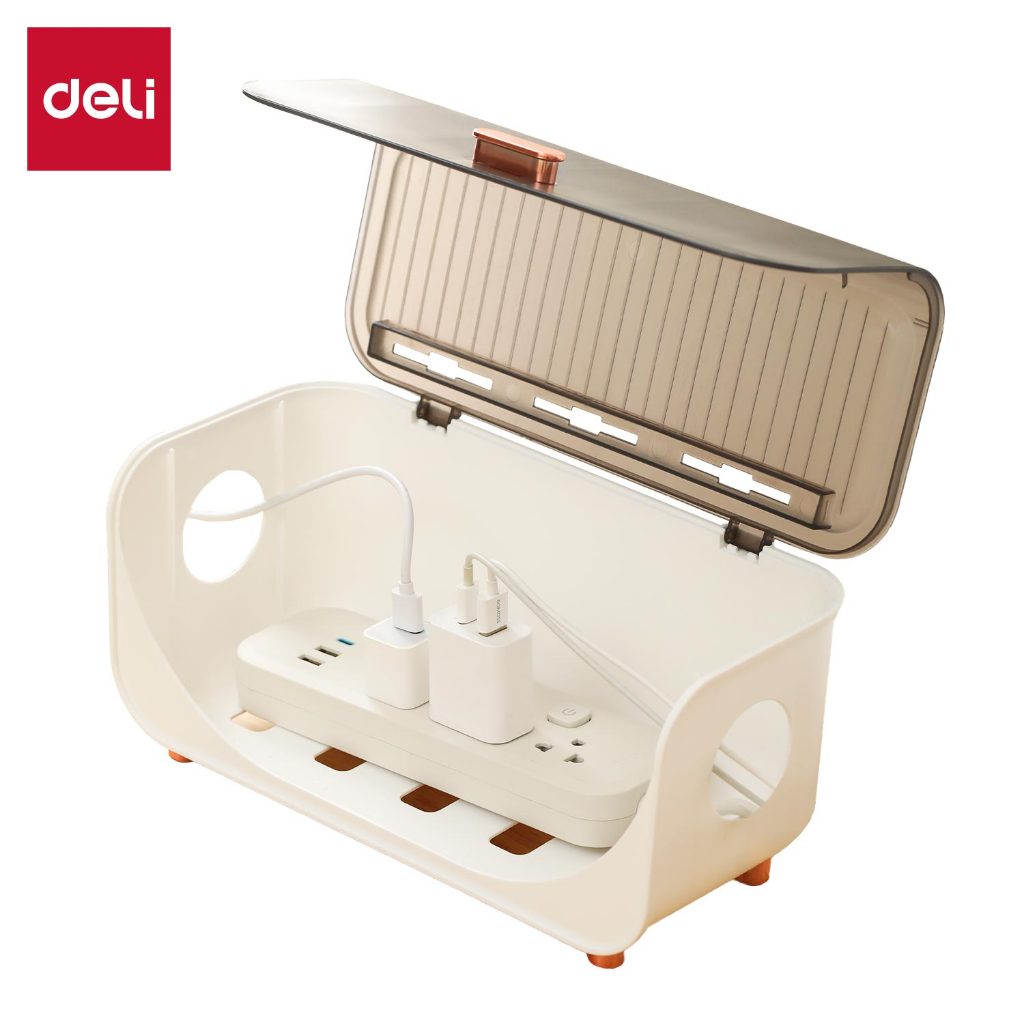 Deli กล่องเก็บปลั๊กไฟ กล่องจัดเก็บสายไฟ กล่องเก็บอุปกรณ์ชาร์จมือถือ จัดระเบียบ Cable Storage Box