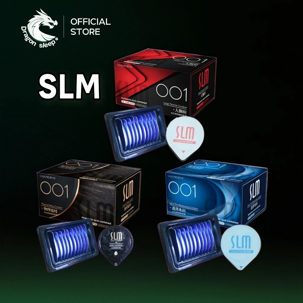 SLM ถุงยางอนามัยเพิ่มน้ำหล่อลื่นไฮยาลูรอน บาง 0.01 ปุ่ม ไซส์ 52+-2