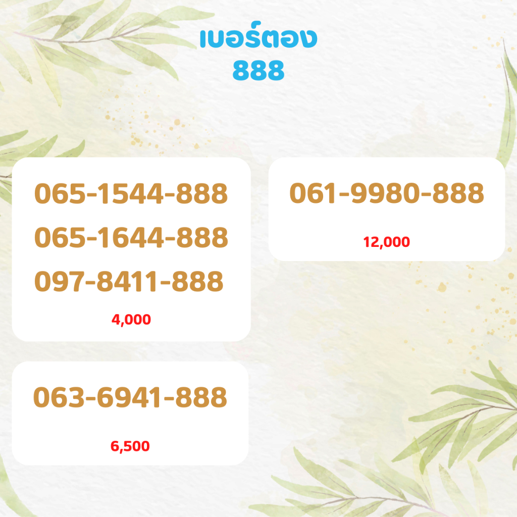 เบอร์ตอง 888 เบอร์เรียง เบอร์สวย เบอร์จำง่าย เบอร์มงคล