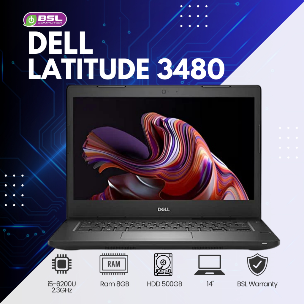 Laptop Dell Latitude 3480 หน้าจอ 14" i5 GEN 7 เครื่องสวย แบตดี Notebook โน๊ตบุ๊คมือสอง ลงโปรแกรมพร้อ