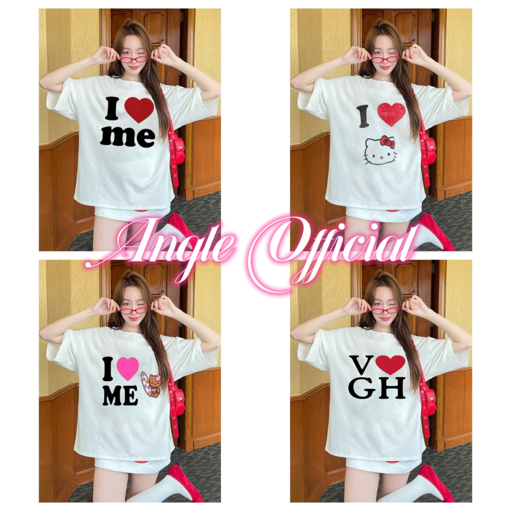 Angle Official เสื้อยืด oversize - ตัวอักษรที่เรียบง่ายและทันสมัยพิมพ์เสื้อยืดแขนสั้นสำหรับสุภาพสตรี #778