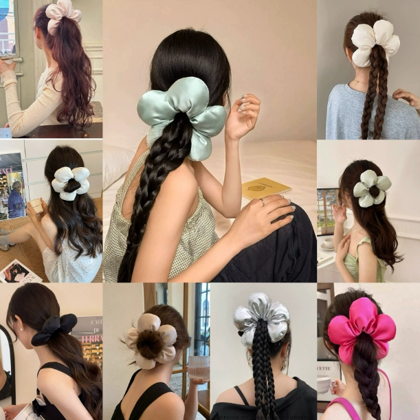 Rubuyou เชือกผูกผมดอกไม้ใหญ่ ยางรัดผมหางม้า ฟองน้ําสวยดอกไม้แหวนผม ผู้หญิง สไตล์เกาหลี แฟชั่นส