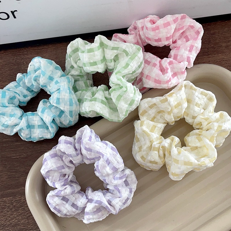 Rubuyou สไตล์เกาหลีดอกไม้ ยางรัดผมลายสก็อต ยางรัดผมทรงโดนัทสีพาสเทลน่ารัก หวาน สไตล์เกาหลี ผู้หญิง นักเรียนสําหรับมัดผมห
