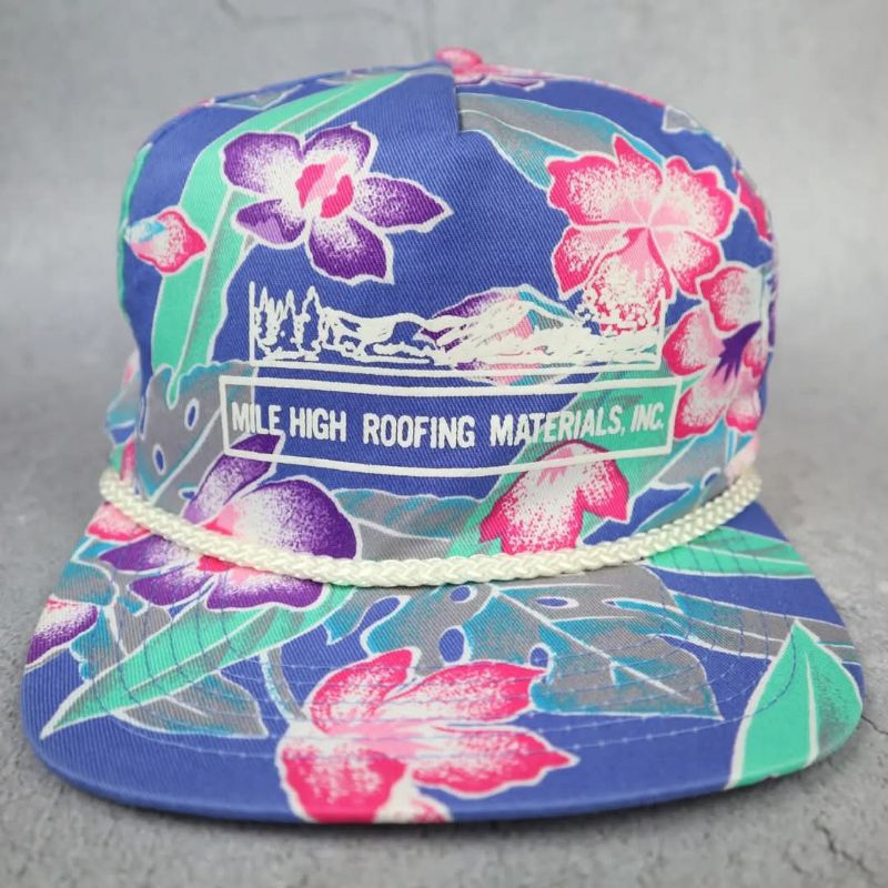 หมวกวินเทจลายดอก Mile High Roofing Materials Tag San Sun