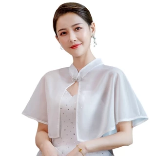ผ้าคลุมไหล่ผ้าชีฟองทรงสั้นประดับเพชรสำหรับผู้หญิง