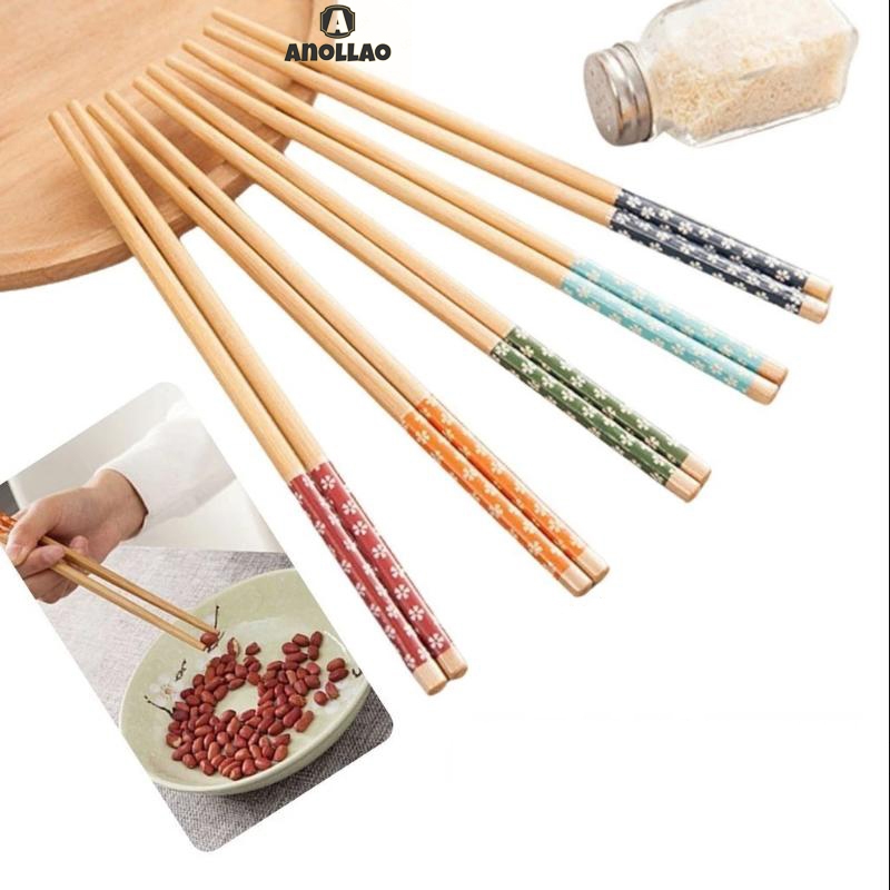 ตะเกียบไม้ ลายดอกไม้ คละสี คุณภาพดี ตะเกียบ กินข้าว ของใช้บนโต๊ะอาหาร ตะเกียบดอกไม้✨Anollao