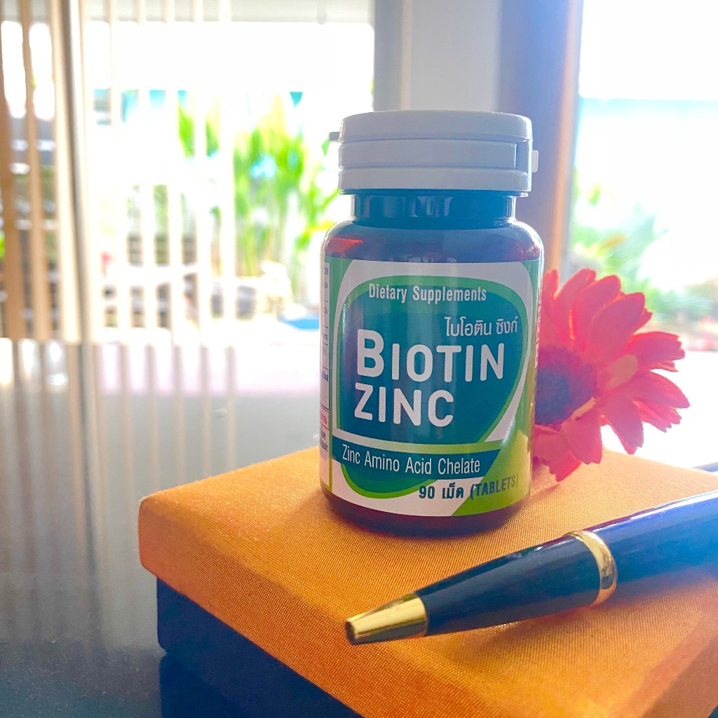 อาหารเสริม ลดผมร่วง ผมบาง อาหารเสริมไบโอตินซิงก์จุฬา Biotin Zinc จุฬาฯ บรรจุ 90 เม็ด