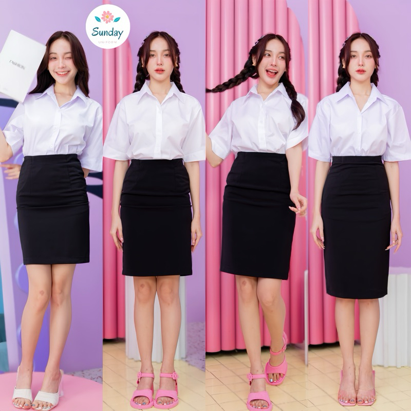 (โค้ด SUNDAY10 ลด 45) กระโปรงทรงเอ ยาว20 22 24 26 กระโปรงนักศึกษา ผ้ายืดฮานาโกะผ่าหลังทับ กระโปรงนักศึกษาทรงเอ