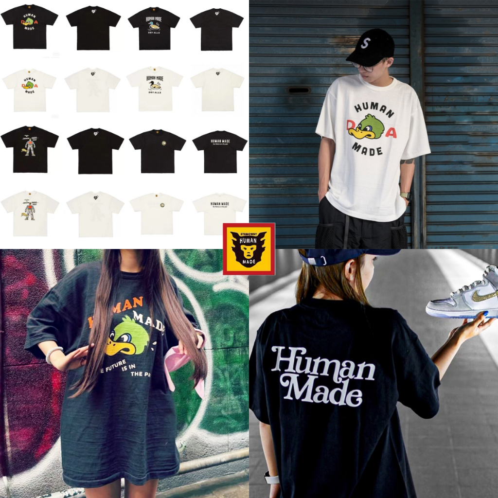 MINI-SHOP⚡แขนสั้น Human made พิมพ์การ์ตูน แขนสั้นใหม่ 25  เสื้อยืดหลวม  ของแท้ 100% จาก Korea Duty Free