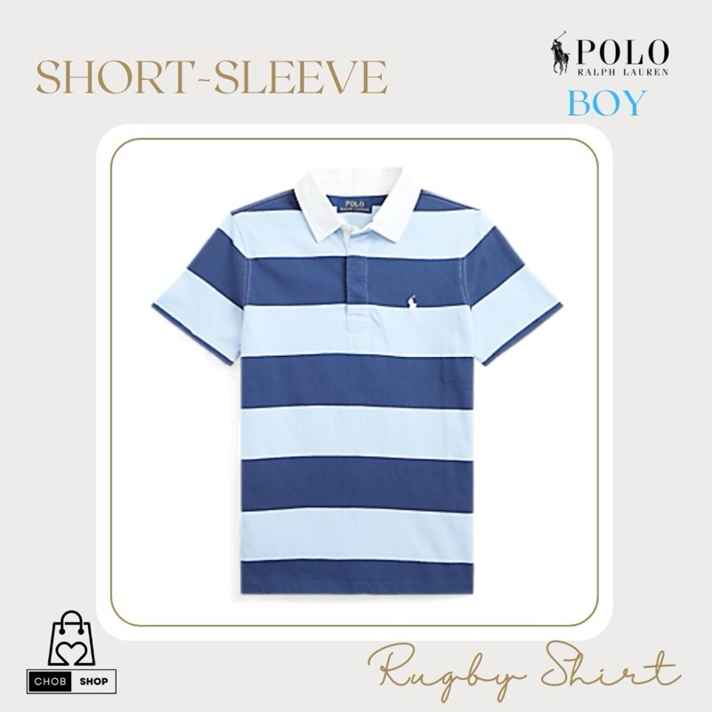 New_ของแท้💯%_พร้อมส่ง]_Polo Ralph Lauren-BOY-เสื้อคอปก Rugby แขนสั้น ลายขวางฟ้ากรมท่า ปักม้าเล็ก Boy