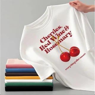เสื้อยืดคอกลมลายเชอรี่ oversize สวยๆ tshirt women สาวอวบ เสื้อเชอรี่ แขนสั้น เสื้อยืดลายสกรีน