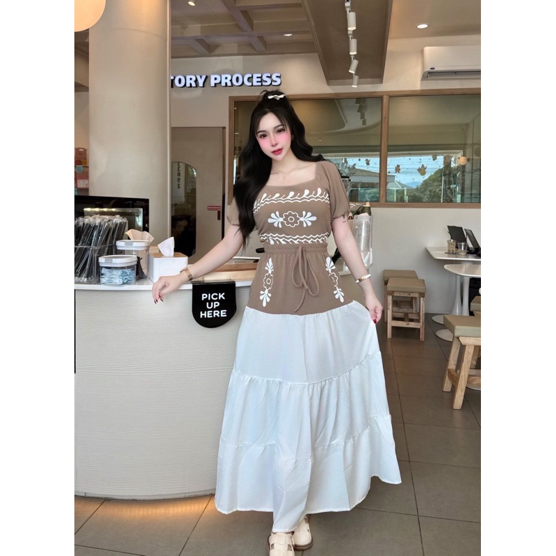 ชุดเดรส กระโปรงยาวเสื้อแต่งลายดอกไม้แขนตุ๊กตา Clothing ผู้หญิง - รูปที่ 3