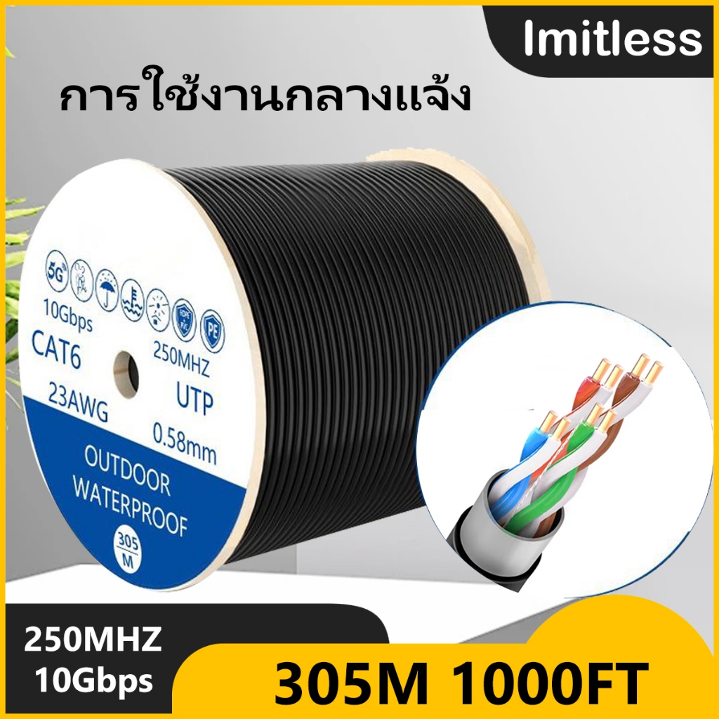 สายแลนอีเธอร์เน็ต  Cable Cat6  Outdoor สายแลน สาย Lan  สาย UTP  (ภายนอก)  เปลือกหุ้ม2 ชั้นโค้ด