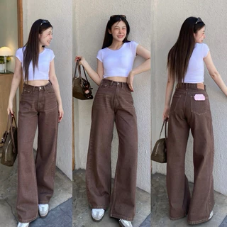 (ไม่ผลิตเพิ่ม)BEMYCHIC กางเกงยีนส์ขายาวสีน้ำตาลเข้ม รุ่น baggy jeans