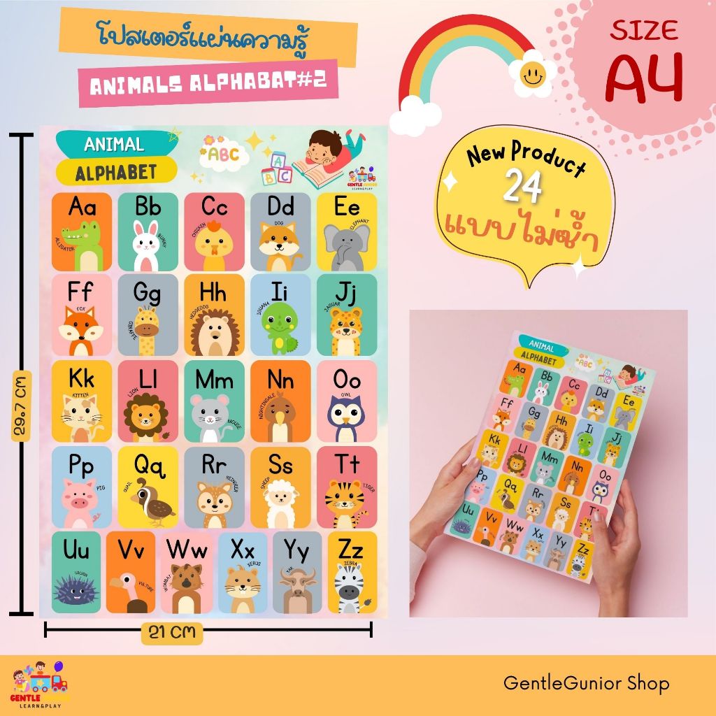 NEW!! แผ่นความรู้ หมวด A-Z no.2 และอีก 24 แบบ!! สำหรับเด็กๆ ขนาด A4  สื่อการสอนหัดอ่านเสริมพัฒนาการ