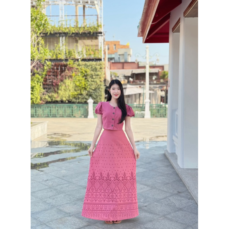 TANTANOD -รหัสTL25 ชุดเซต เสื้อแขนตุ๊กตากระดุมกะลา กระโปรงยาวทรงบาน(ผ้าฝ้ายพิมพ์ลาย) รุ่นNapha - รูปที่ 4