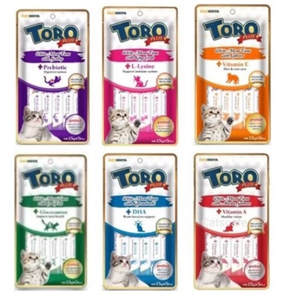 TORO PLUS ขนมแมวเลีย สูตรใหม่ 15 กรัม x 5 ซอง*โปรดอ่านรายละเอียดก่อนสั่งซื้อ