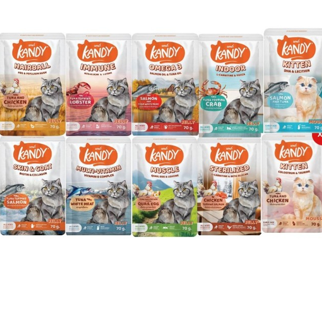 [ยกโหล 12ซอง] Kandy แคนดี้ อาหารเปียกแมว ไม่ใส่เกลือ ผลิตจากปลาเนื้อขาว ขนาด 70 กรัม*โปรดอ่านรายละเอียดก่อนสั่งซื้อ