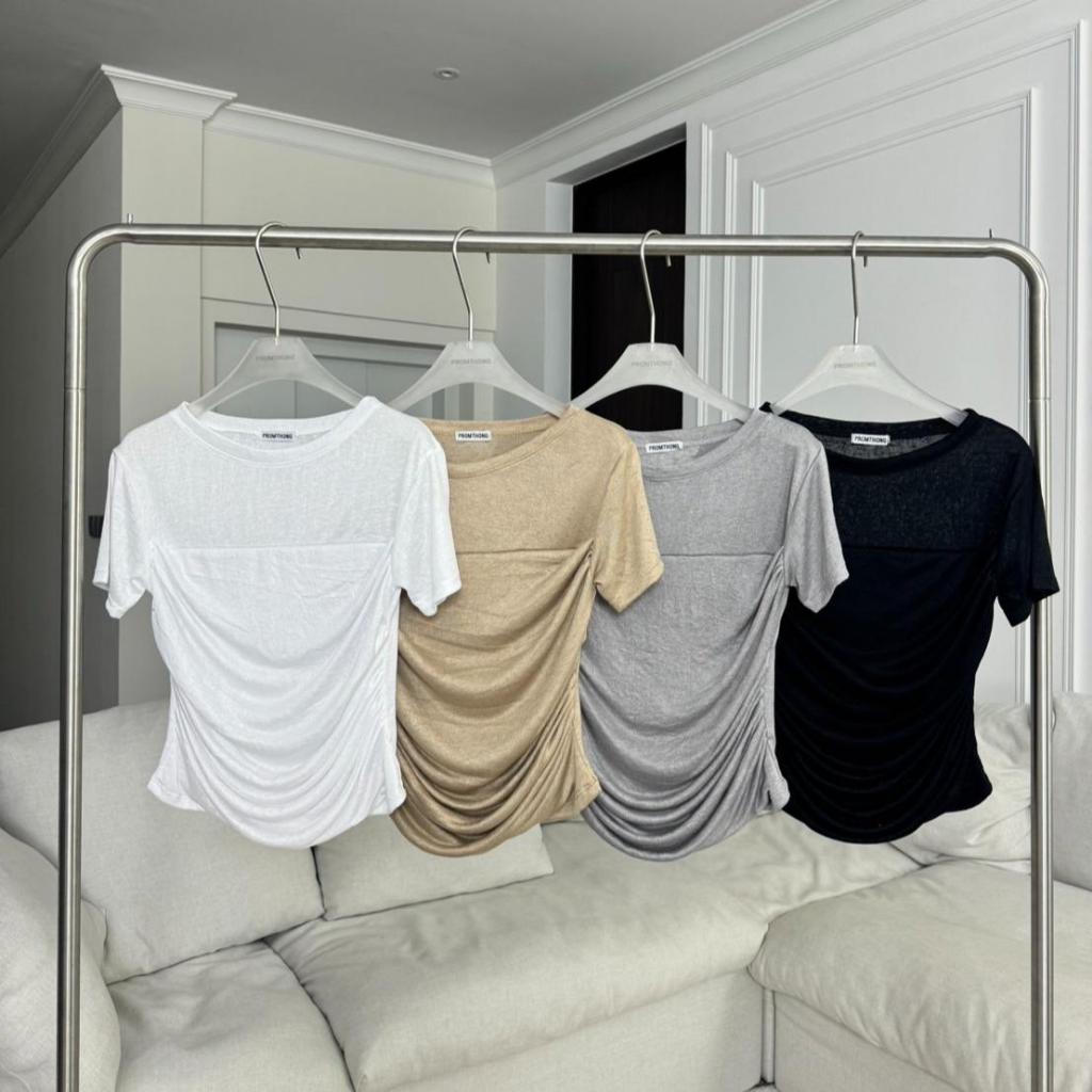 PT045 เสื้อยืดย่นข้างผ้าสลาฟ PROMTHONG