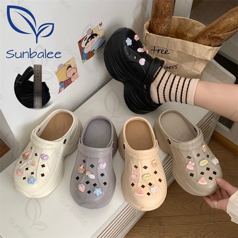 SHO-SUNG-96🍉 รองเท้าหัวโต สไตล์เกาหลี แถมตัวติด พื้นนิ่ม สูง 8 cm. วัสดุ EVA ใส่สบาย รองเท้าส้นตึก สีพื้นน่ารัก  🍉