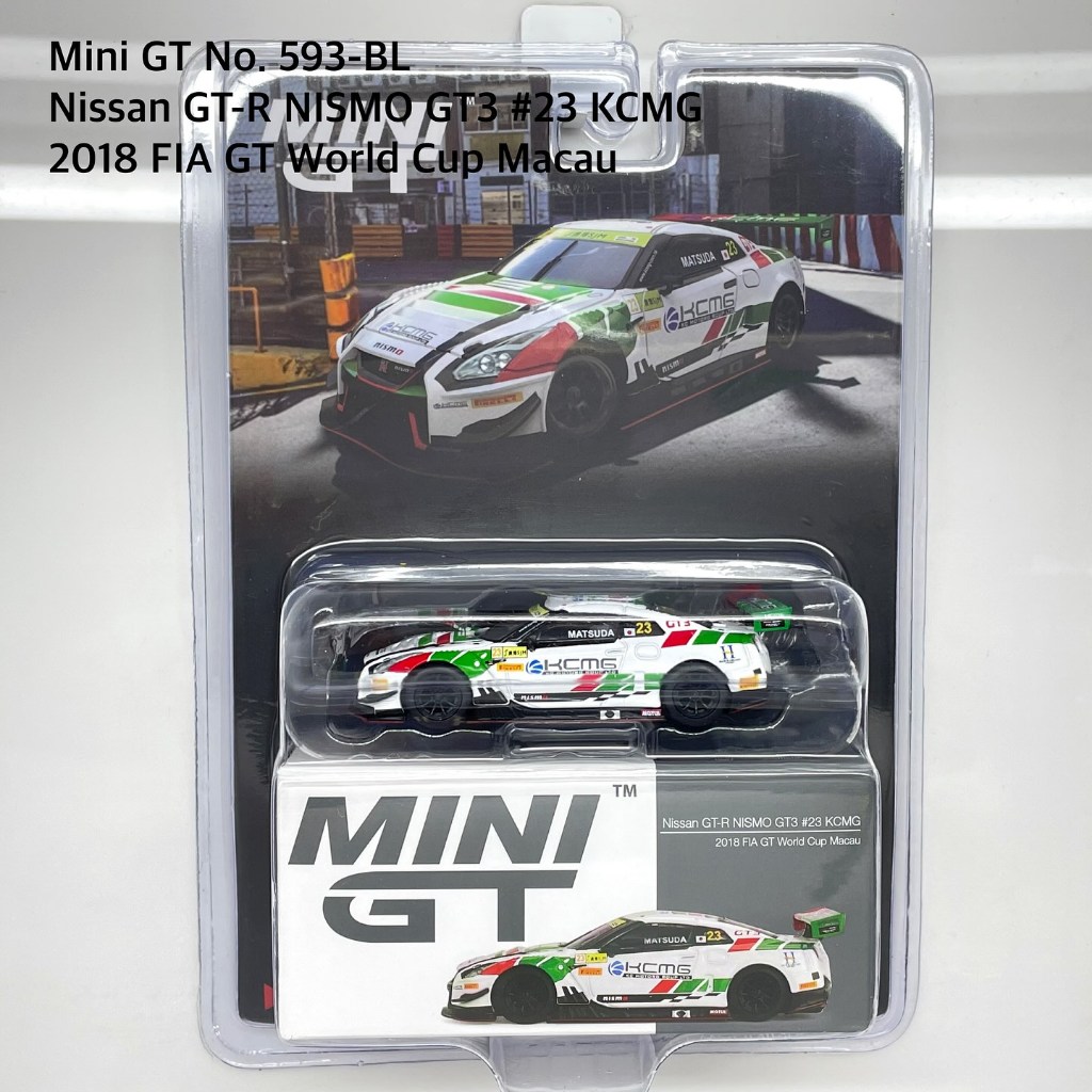Mini GT No. 593-BL  Nissan GT-R NISMO GT3 #23 KCMG 2018 FIA GT World Cup Macau/ blister package