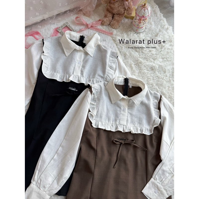 /WP/ มินิเดรสสาวอวบ ตัดแต่งคอเชิ้ต และแขน ระบายช่วงบน เข้ารูป สายเรียบหรู คุณหนู ห้ามพลาด #เสื้อผ้าไซส์ใหญ่ พลัสไซส์ - รูปที่ 6