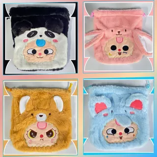 หมีเนย ถุงผ้าลาบูบู้ขนาด(17cm*17cm) กระเป๋าหูรูดลายการ์ตูน️ขนปุย️ “ไซท์กลาง-ใหญ่” ผ้านุ่ม คุณภาพเยี่ยม