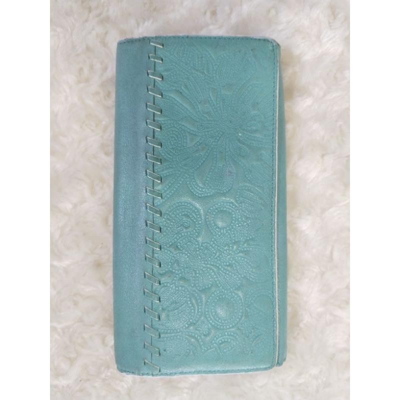 กระเป๋าสตางค์หนังแท้สีฟ้าเขียว kenzo