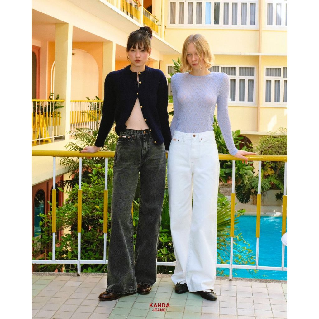 KANDA JEANS : Jess White/Black Washed Jeans (XS-XL) กางเกงยีนส์ทรงกระบอก สีขาว / สีดำฟอก