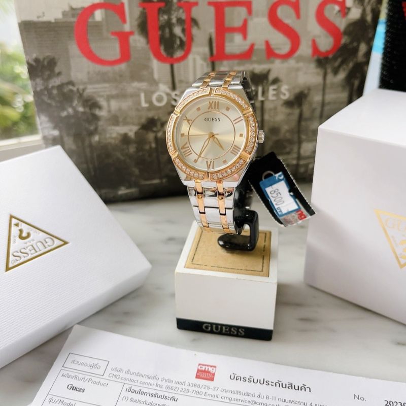 🌻ตัวเรือนและสายสเตนเลสสีgเงินโรสโกลด์ ✨ นาฬิกา Guess GW0033L9 Cosmo 2-TONE