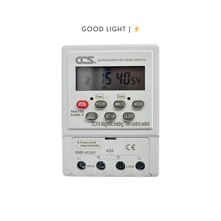 CCS นาฬิกาตั้งเวลา เปิด-ปิด อัตโนมัติแบบ24ชม. รุ่น TC316 220V 63A