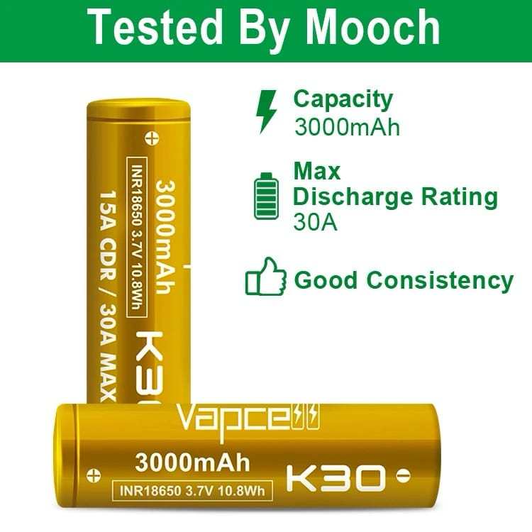 (แท้100%) ถ่านชาร์จ 18650 Vapcell K30 สีทอง 3000mAh 15A/30A