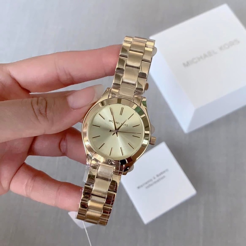 นาฬิกา MK หน้าปัด 33 mm Mini Runway Slim Gold Dial Gold Steel Strap