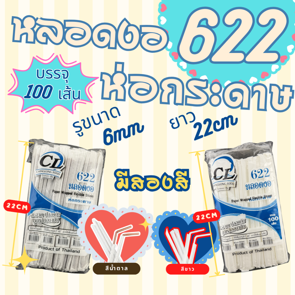 หลอดรูเล็ก หลอดดูดน้ำ หลอดยาว22mm หลอดสีขาว หลอดสีน้ำตาล หลอดห่อกระดาษ หลอด100เส้น