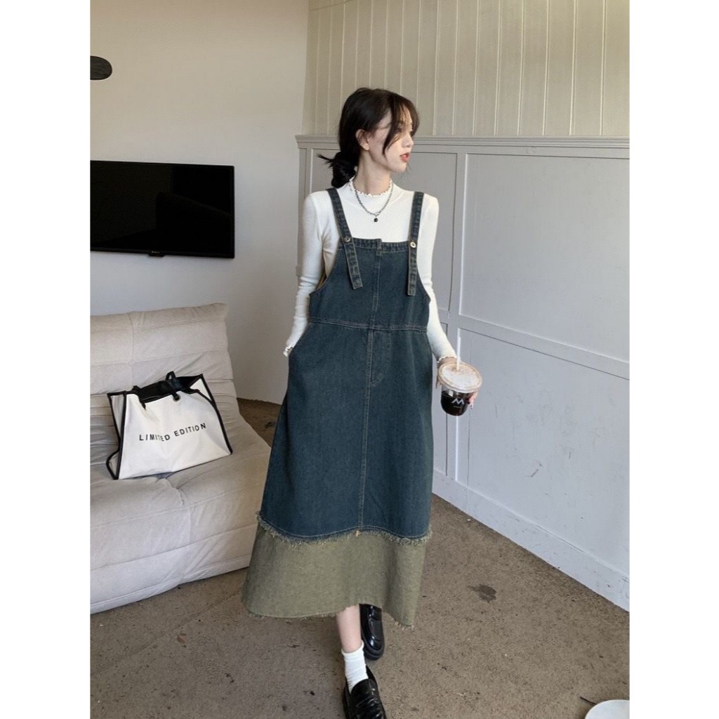 กระโปรงเอี๊ยมผ้ายีนส์  S-10XL ทรงกระโปรงกว้างใส่น่ารัก สไตล์เกาหลี