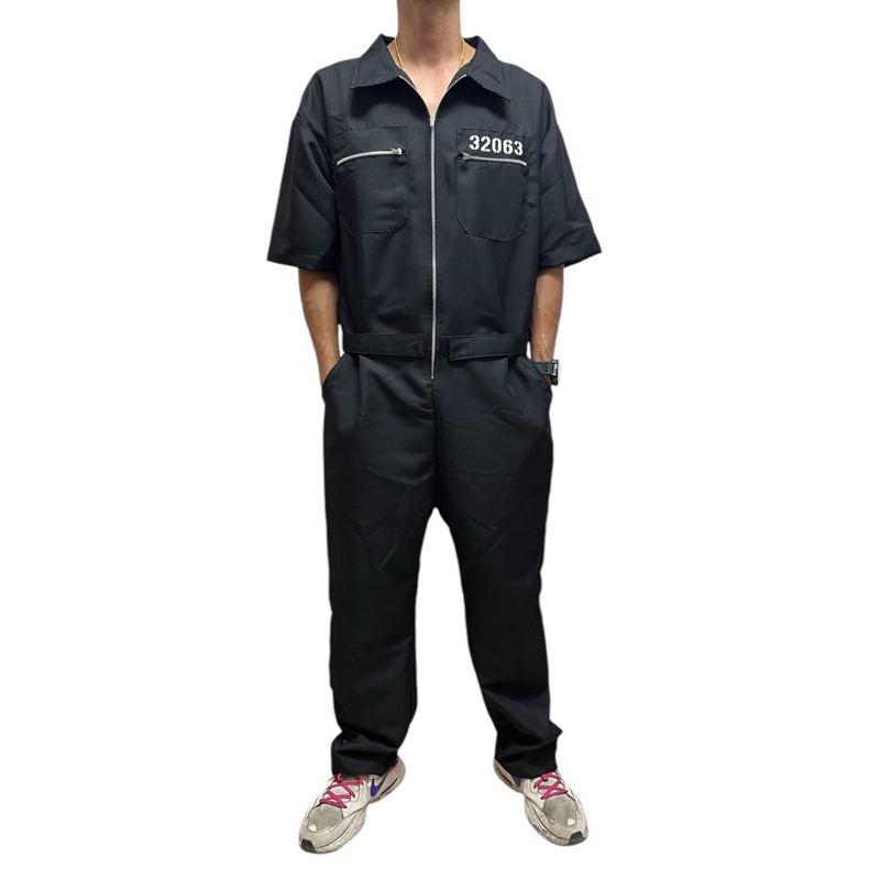 ชุดหมีนักโทษสีดำ ซิบ