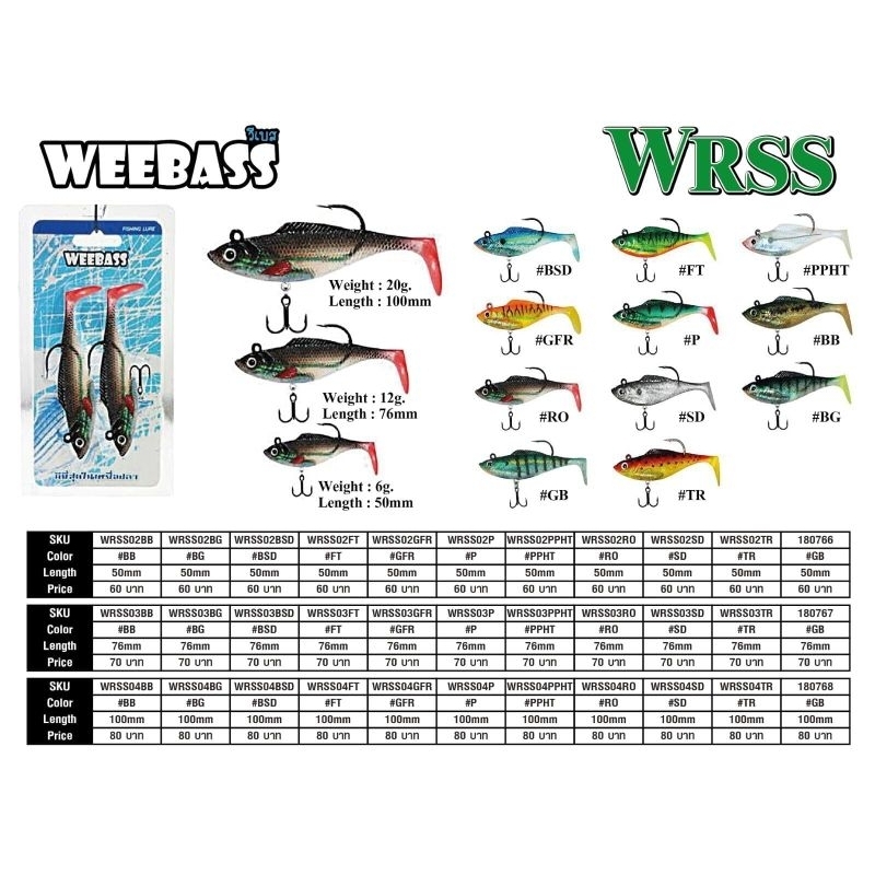 WEEBASS เหยื่อปลายาง - รุ่น WRSS (แพ็ค 2 ชิ้น) เหยื่อปลอม เหยื่อยาง ปลายาง