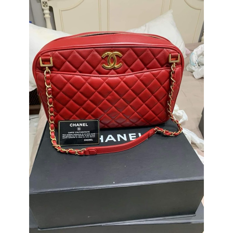 Chanel camera bag lamb skin red color