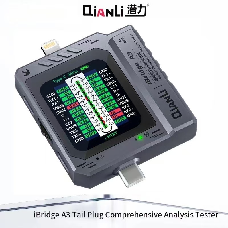 Qianli iBridge A3 เครื่องตรวจจับปลั๊กหางโทรศัพท์มือถือรองรับอุปกรณ์อินเทอร์เฟซ Lightning และ Type-C สําหรับ IPhone HUAWE