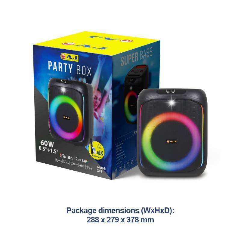 ลำโพง AJ X65,X95 Bluetooth Super Bass 60W แถมไมค์ไร้สาย+รีโมท ลำโพงปาร์ตี้ ลำโพงพกพา เสียงดี ของแท้