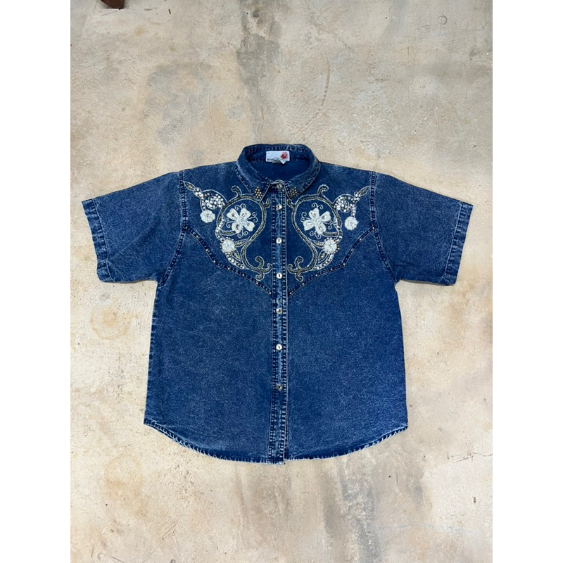 Vintage 80's license Denim Western Style Shirt Size : S