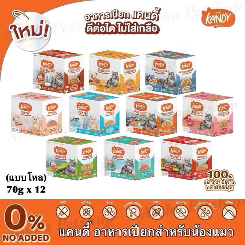 (แบบโหล)Kandy Cat Pouch in Jelly ❤️😺 แคนดี้ อาหารเปียกสำหรับแมวในเยลลี่บรรจุ 70g*12